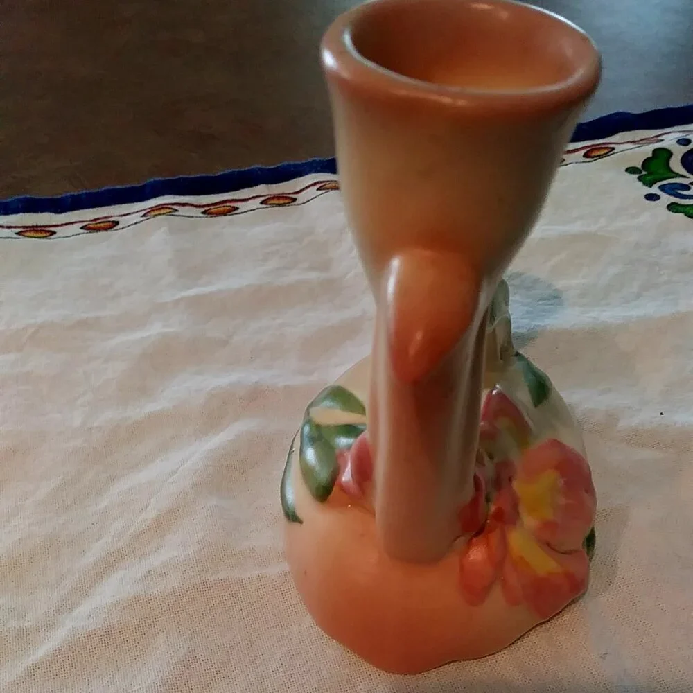Vintage 1930s Camark Pottery Twin Candle Holder – Pink Iris Floral Art Deco US